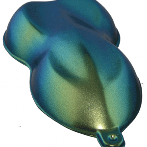 This is our Gold Green Blue Chameleon Pearls sprayed on a speed shape.