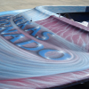 Jet boat airbrushed with Red Wine Candy, Electric Blue, Silver Platinum ghost Pearls ®.