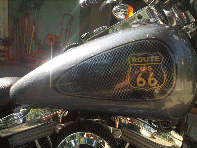 Route 66 Harley. This Bike Painted with a variety of our products, including ghost Pearls ®, flakes, and Candy Pearls ®.
