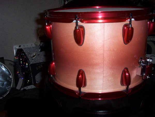 Rose Red Candy Pearls ® on Drum Set by DMR Drums.