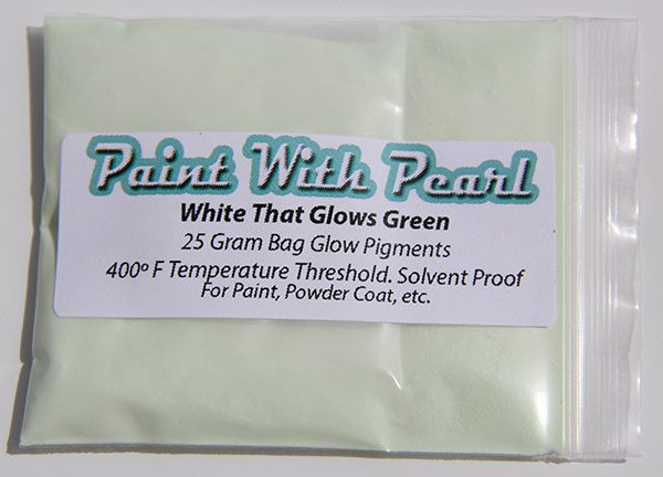 Daytime Picture White Pigment that glows green at night. White to Green Glow in the Dark Pigment.